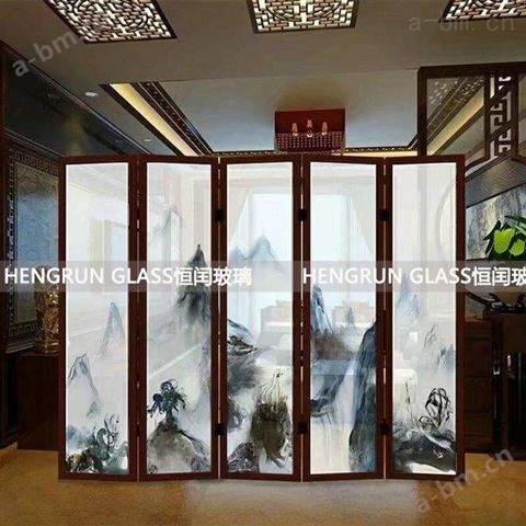 中国风夹丝夹绢艺术玻璃屏风隔断